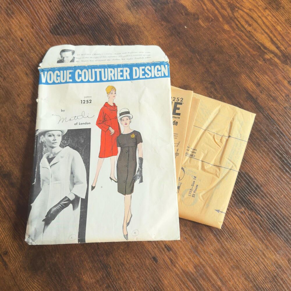 Jo Mattli 1963 Vogue Couturier Design Sewing Pattern Dress and Coat (1252) UNCUT